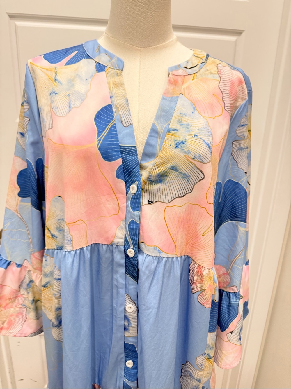 Blue & Pink Floral Tiered Button-Front Maxi Dress - Picture 3 of 5